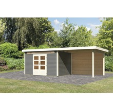 Gartenhaus mit Carport aus Holz im Garten