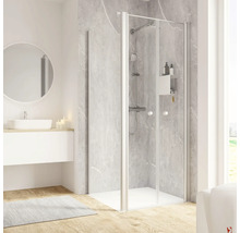 Modernes Badezimmer mit Duschkabine, Waschbecken und Spiegel