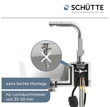 Illustration einer Armatur mit leichtem Montagehinweis für Lochdurchmesser von 35 bis 50 Millimeter