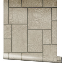Tapete mit Holzoptik und quadratischen Mustern