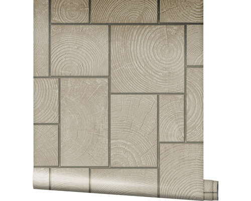 Tapete mit Holzoptik und quadratischen Mustern