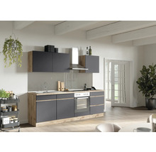 Moderne Küche mit grauen Fronten und Holzelementen