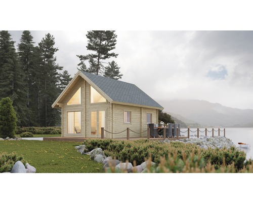 Gartenhaus inkl. Fenster Fußboden Oberlicht Unterkonstruktion 500 x 600 cm Holzhaus mit Terrasse am See