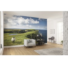 Wohnraum mit Fototapete einer Küstenlandschaft mit Schaf