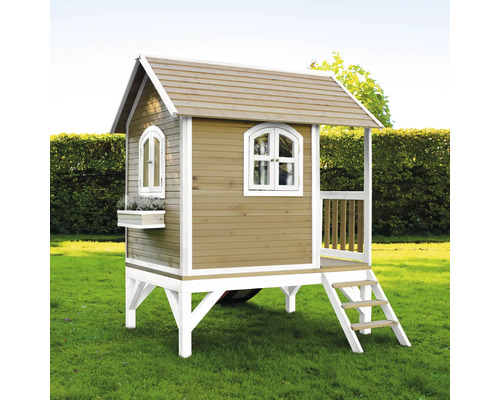 Spielhaus aus Holz mit Treppe und Fenster für den Garten