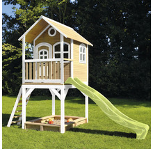 Spielhaus mit Rutsche und Sandkasten aus Holz für den Garten
