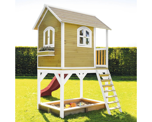 Spielhaus aus Holz mit Sandkasten, Rutsche und Leiter für Kinder