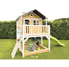 Spielhaus mit Stelzen axi Marc 432 x 212 cm Holz braun inkl. Rutsche grün