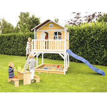 Spielhaus mit Stelzen axi Marc 432 x 212 cm Holz braun inkl. Rutsche blau