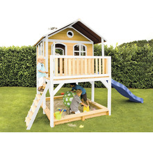 Spielhaus mit Stelzen axi Marc 432 x 212 cm Holz braun inkl. Rutsche blau