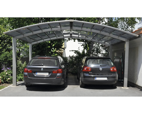 Doppelcarport Ximax Portoforte Typ 80 M-Ausführung Aluminium eloxiert 542,3x495,4 cm Edelstahl-Look