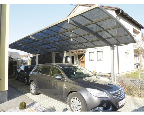 Doppelcarport Ximax Portoforte Typ 80 Tandem Aluminium eloxiert 270,4x982,6 cm Edelstahl-Look