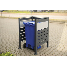 Mülltonnenbox mit blauer Mülltonne