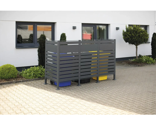 Mülltonnenbox aus Aluminium für drei Mülltonnen im Außenbereich