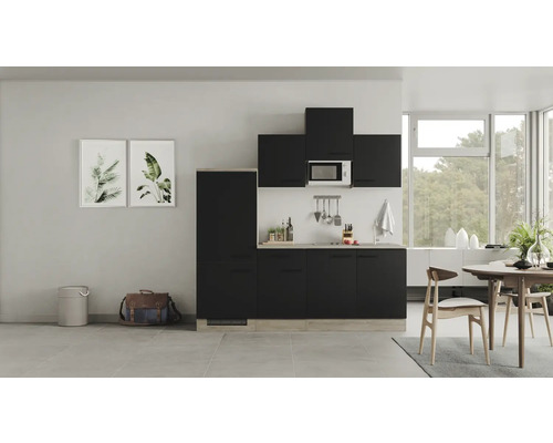Küchenzeile Flex Well Capri schwarz matt/Wildeiche 210 cm inkl. Einbaugeräte