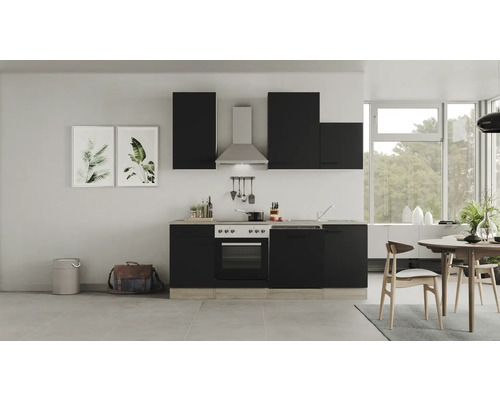 Küchenzeile Flex Well Capri schwarz matt/Wildeiche 220 cm inkl. Einbaugeräte 00012599
