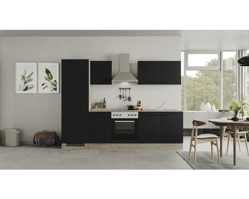 Küchenzeile Flex Well Capri schwarz matt/Wildeiche 270 cm inkl. Einbaugeräte