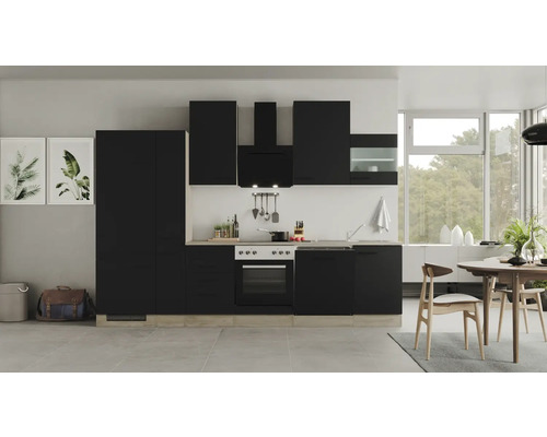 Küchenzeile Flex Well Capri schwarz matt/Wildeiche 310 cm inkl. Einbaugeräte