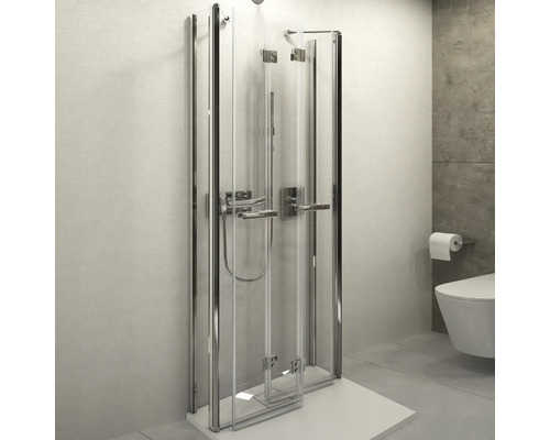 U-Kabine mit Drehfaltür Lido 400 900x900x2000 mm Anschlag links Echtglas Klar hell chrom mit schmutzabweisender Glasbeschichtung TOFU6990/K1/29 U-Kabine mit Drehfaltür Lido 400 900x900x2000 mm Anschlag links Echtglas Klar hell chrom mit schmutzabweisender Glasbeschichtung TOFU6990/K1/29