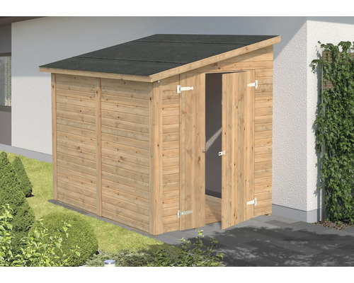 Gartenhaus Palmako Mia 3,6 m² inkl. Fußboden 244 x 178 cm tauchgrundiert braun Holz Geräteschuppen mit Pultdach und Doppeltür im Garten