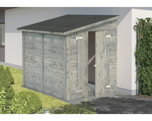 Gartenhaus Palmako Mia 3,6 m² inkl. Fußboden 244 x 178 cm tauchgrundiert grau Holzgartengeräteschuppen mit Doppeltür und Bitumendach