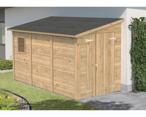 Gartenhaus Palmako Mia 5,2 m² inkl. Fußboden 354 x 178 cm tauchgrundiert braun Holzgartenhaus mit Fenster und Doppeltür zur Gartengeräteaufbewahrung