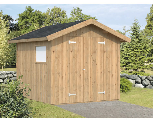 Gerätehaus Palmako Nils 16 mm inkl. Fußboden 279 x 289 cm tauchgrundiert braun Holzgartenhaus mit Fenster und Doppeltür