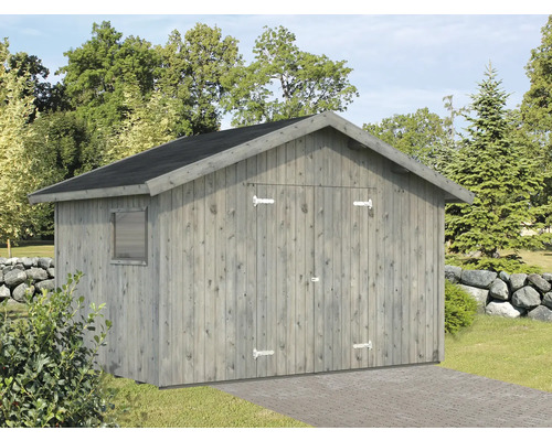 Gerätehaus Palmako Nils 16 mm inkl. Fußboden 392 x 289 cm tauchgrundiert grau Gartenhaus aus Holz mit Fenster und Doppeltür