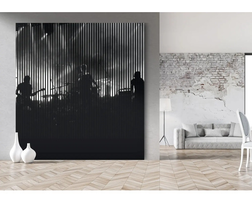 Schallabsorbierendes Akustikbild mit Konzertmotiv im Wohnzimmer