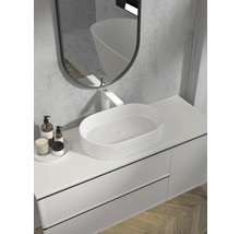 Modernes Badezimmer mit Aufsatzwaschbecken, Spiegel und Unterschrank