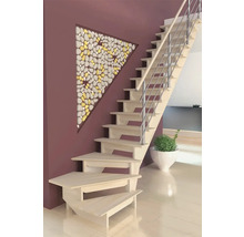 Holztreppe mit Edelstahlgeländer in einem hellen, modern gestalteten Raum