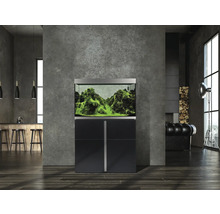 Aquarium mit Unterschrank in einem modern eingerichteten Raum.