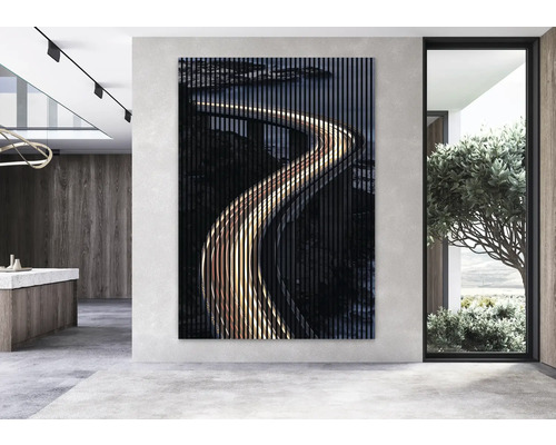 Abstraktes Wandbild einer beleuchteten Straße mit vertikalen Streifen