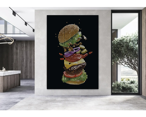 Wohnraum mit Wandbild eines Burgers