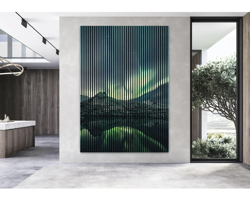 Dekoratives Wandpaneel mit Berglandschaft im Wohnraum