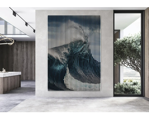 Raumbild mit Lamellenwandbild mit abstraktem Motiv