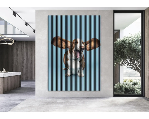 Dekoratives Wandbild mit Hundemotiv im modernen Wohnzimmer