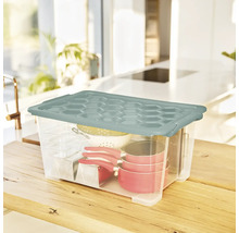 Aufbewahrungsbox aus Kunststoff mit Deckel auf einem Tisch