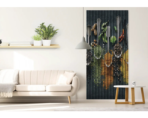 Wohnzimmer mit Sofa und Akustikpaneel mit Gewürzdesign