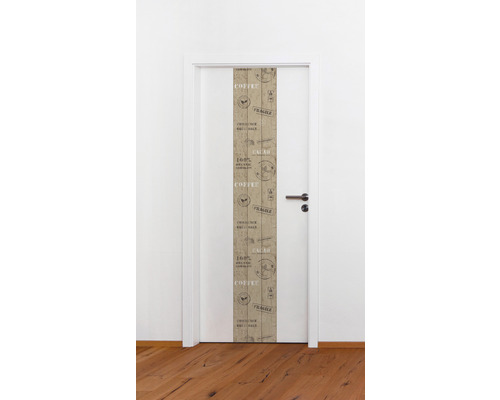 Zimmertür mit Dekorfolie im Holzdesign mit Kaffe- und Kakaomotiven