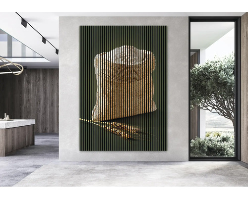 Dekoratives Wandpaneel mit einem Bild von Getreide in einem Sack