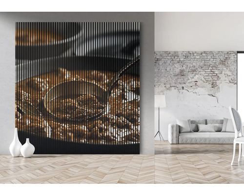 Raumansicht mit Lamellenbild von Speisen