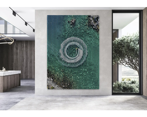 Wandpaneel mit einem Bild eines runden Objekts im Wasser, dekoriert ein modernes Interieur