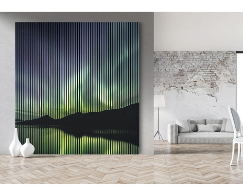 Dekoratives Wandbild mit einem Motiv der Nordlichter und vertikalen Linien