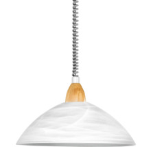 Hängelampe mit spiralförmigem Kabel, Holz und Glasschirm