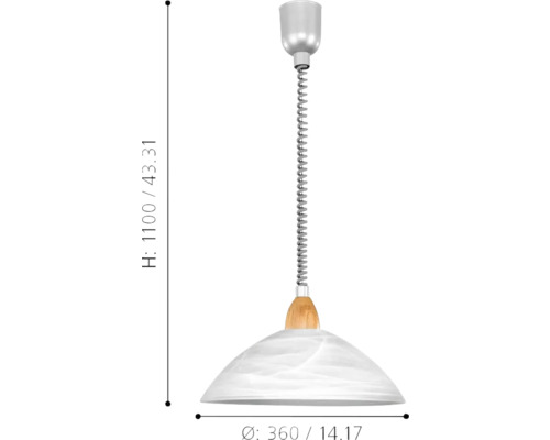 Hängelampe mit spiralförmigem Kabel und Durchmesser von 360 Millimeter