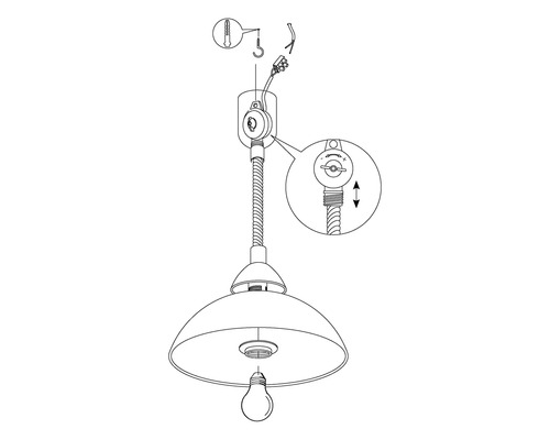 Zeichnung einer Pendelleuchte mit flexibler Aufhängung und Höhenverstellung
