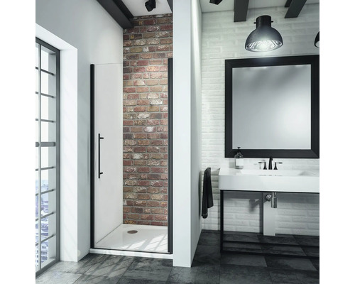 Drehtüre für Nische Schulte Alexa Style 2.0 900x1920 mm Echtglas Klar hell schwarz Badezimmer mit Dusche, Waschtisch und Spiegel in modernem Design