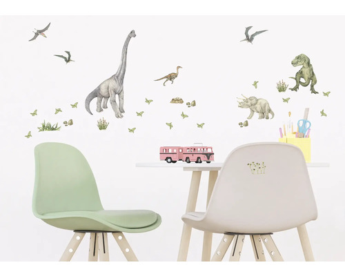 Kinderzimmer mit Dinosaurier Wandtattoos, Tisch und Stühlen