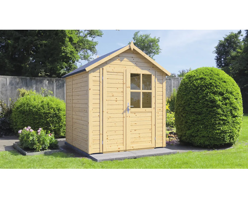 Gartenhaus aus Holz mit Fenster und Doppeltür im Garten